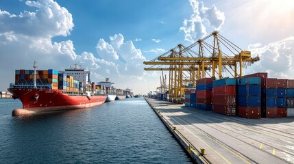 Fototapeta premium Port congestion challenges shipping dock maritime industry urban setting aerial view economic impact on trade