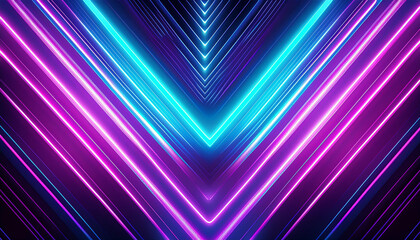 symmetrical neon v shaped light pattern in purple and cyan with glowing highlights on a dark futuristic background