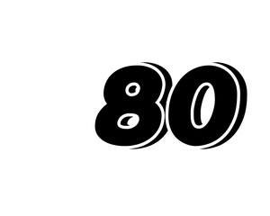 Number 80 3d icon on transparent background