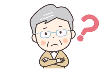 疑問を持つシニア男性のイラスト