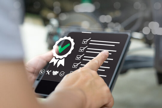 Car service, warranty, Customer Satisfaction Assessment, checksheet online concept, Technician checklist Car rear brake system, Inspection and service, checking for wear and tear of parts over time