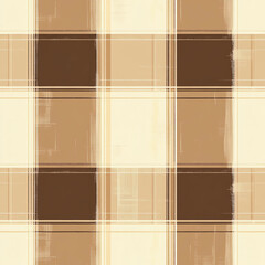 A seamless pattern of a large, classic tartan design in coffee and cream colors, with broad brushstrokes and soft edges