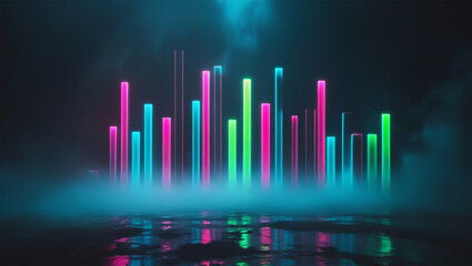 colorful bar chart on a dark background Colorful graph with a rainbow in the middle of itA close up of a