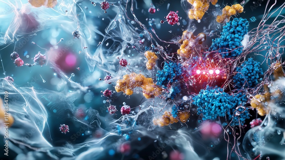 Poster Exploring nanomaterials conductivity in material science research laboratory setting 3d visualization abstract concept