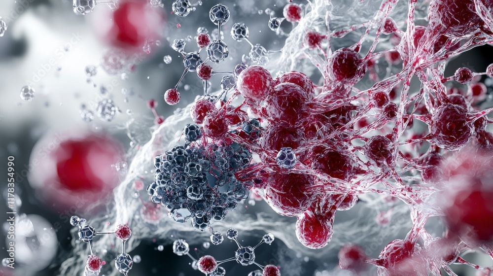 Poster Exploring nanomaterials properties through close-up science visualization laboratory environment abstract conceptual view