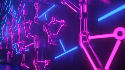 Abstract neon light pattern on dark background.