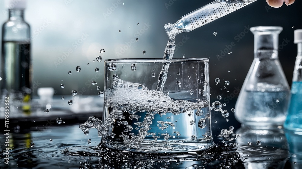 Poster Chemical reaction experiment demonstrating polymer strength laboratory science imagery controlled environment close-up view