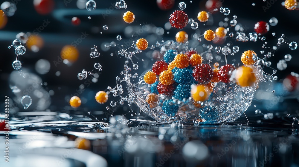 Poster Innovative polymer technology in material science dynamic water splash experiment laboratory setting close-up view