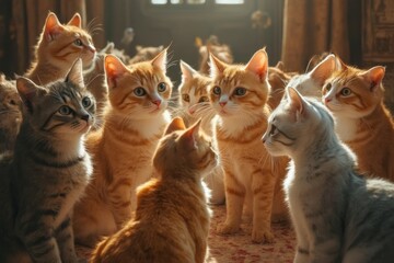 Fototapeta premium A Group Of Adorable Kittens Bask In Sunlight