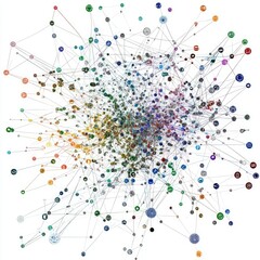 Colorful network data visualization on white background for data analysis