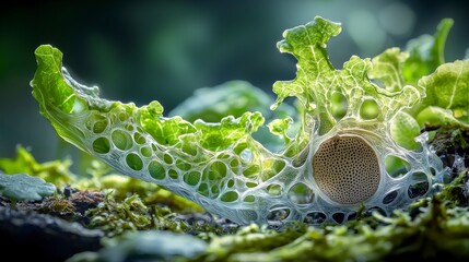 Natural transpiration and stomata growth in tranquil close-up forest setting macro photography organic concept