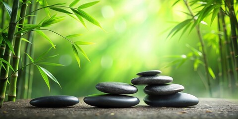 Serene Stacked Stones and Lush Bamboo Grove A Tranquil Zen Garden Setting