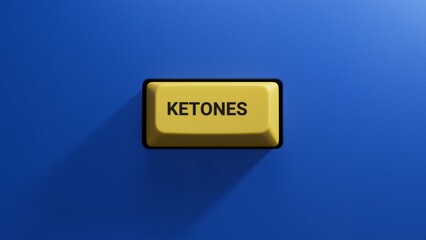KETONES the word on yellow button, cubes. Medicine concept.close up button of keyboard,Business Concept.3D rendering on blue background.