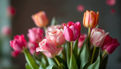 Naklejka premium Beautiful Bouquet of Pink and Orange Tulips - Spring Flowers
