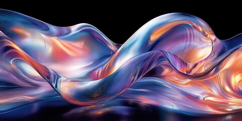 A vibrant, flowing abstract design with colorful waves and smooth textures.