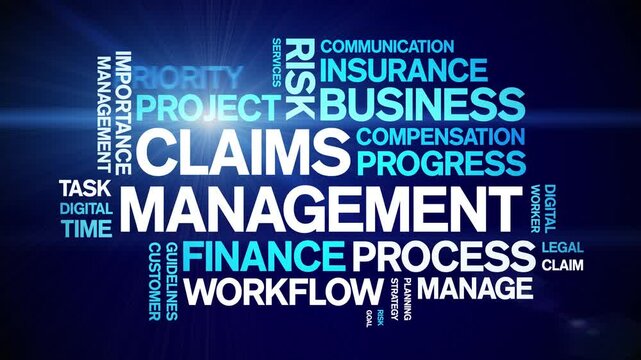 Claims Management animated word cloud;text design animation tag kinetic typography seamless loop.