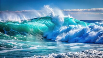 Fototapeta premium Ocean waves on blue water with white foam , blue water, ocean waves, blue water