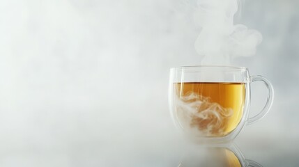 A cup of tea with steam rising from it