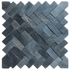 Patterned black slate tiles arranged in a unique design, white isolated background
