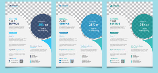 Elegant editable minimal creative modern corporate professional company business medical health care dental dentistcare services hospital doctor flyer leaflet template design colorful combination.