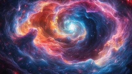 A vibrant cosmic swirl of colors depicting a galaxy in deep space.