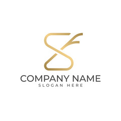 Sophisticated and luxury logo features an elegant gold gradient design, merging the letters 