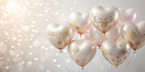 Elegant heart-shaped balloons with gold accents, perfect for romantic celebrations and festive events.