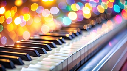 Piano keys on bokeh colorful light , piano keys, white background,  piano keys