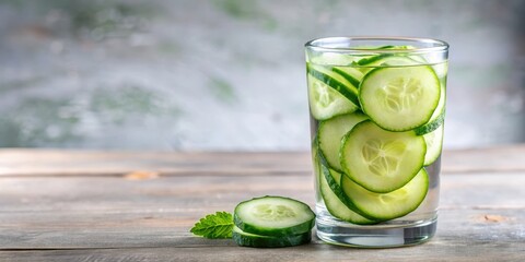 Fresh cucumber slices in a glass of chilled water , spa, soothing,  spa, soothing, calming
