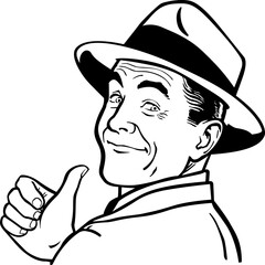 Midcentury man with hat giving a thumbs up