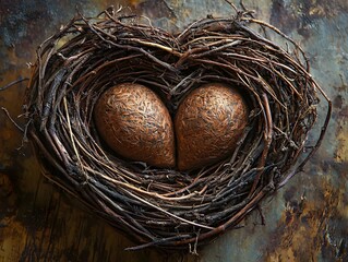 Cozy Heart Shaped Nest Symbolizing Nurturing Love and Family Bonds in Nature