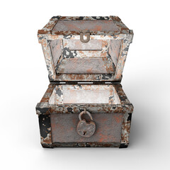 Vintage Rusty Metal Chest with Lock on a White Background