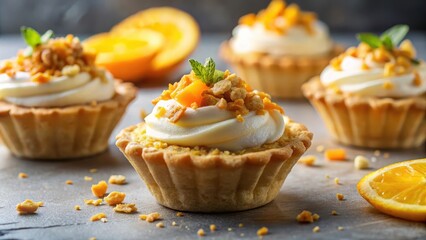 Whipped cottage cheese topped with sweet orange zest and crunchy granola in a delicate pastry cup, cottage cheese, wholesome