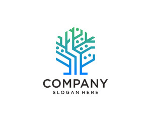 Line art technology tree logo