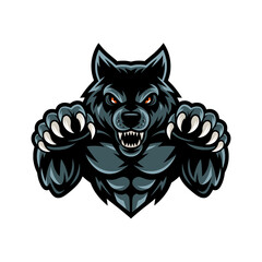 dog black fierce attacking pose with claws logo design