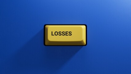 yellow button with LOSS word on wooden table. Financial loss busines concept. Memory loss demetia mental health concept.Business Concept.3D rendering on blue background.