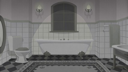 Vintage bathroom with classic checkered floor and freestanding tub