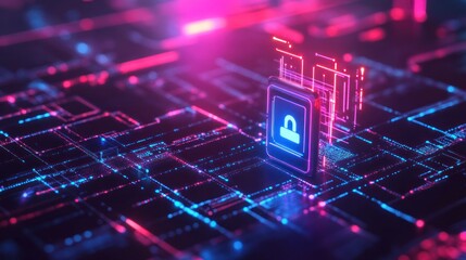 Cybersecurity: Digital Lock on Futuristic Circuit Board