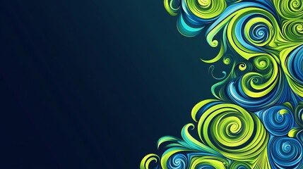 Abstract Swirling Green And Blue Floral Design