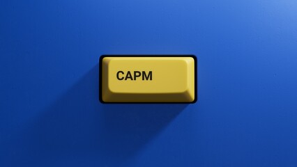 Word capm on yellow button with copy space.close up button of keyboard,Business Concept.3D rendering on blue background.