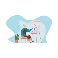 Illustration Of A Girl Painting On Canvas Simple Minimalist Background