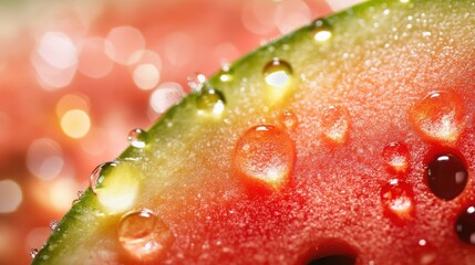 Juicy Watermelon Slice with Dew Drops Macro Photography