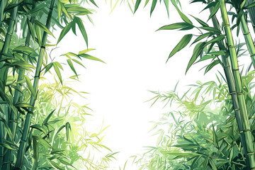 Fototapeta premium Bamboo forest illustration with lush greenery and bright background
