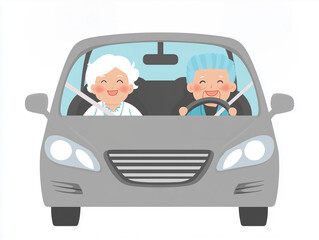 シニアカップルの楽しいドライブ