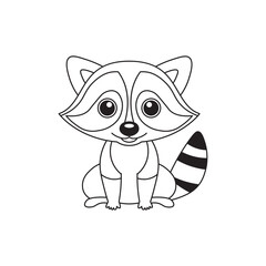illustration of Black And White Coloring Book With Bold Lines, Cute Animal Racoon