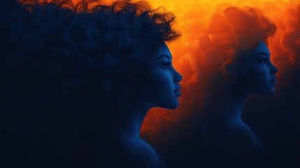 Woman, profile, fire, reflection, dual, studio, smoke, art, beauty, fantasy