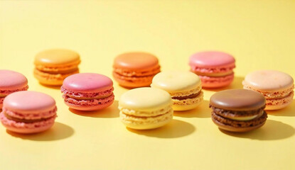 macaroons lined up on a yellow background