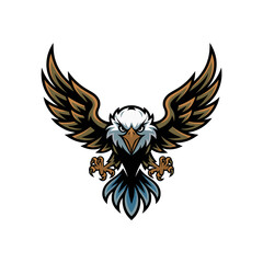 eagle fliying attacking pose with claws logo design on white background