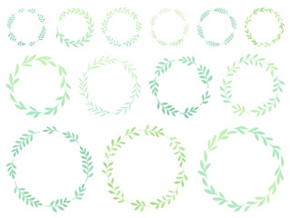 淡い緑のグラデーションの葉っぱのリングフレームセット