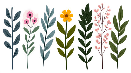 A collection of colorful floral and leafy designs featuring various plants, showcasing vibrant colors and artistic styles